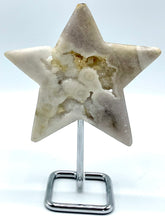 Load image into Gallery viewer, pink amethyst  star on silver stand 
