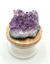 Load image into Gallery viewer, Jar with wooden amethyst cluster lid 
