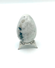 Load image into Gallery viewer, Rainbow Moonstone egg on silver stand