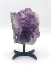 Load image into Gallery viewer, Amethyst cluster  on black metal stand 
