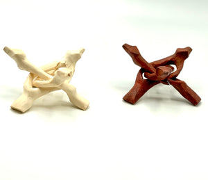 blond and brown wooden tripod sphere stands 