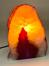 Load image into Gallery viewer, purple agate lamp lit 
