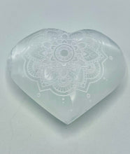 Load image into Gallery viewer, Selenite Engraved Floral Mandala Heart
