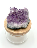 Jar with wooden amethyst cluster lid 