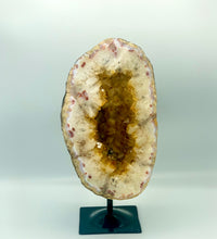 Load image into Gallery viewer, Citrine Geode on black stand 
