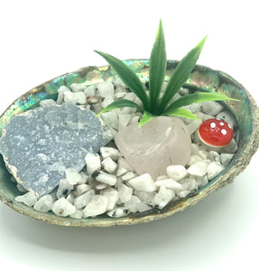 Peace Garden rainbow moonstone, rose quartz tumble, angleite tumble