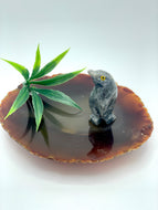 Dolomite penguin on agate with tree