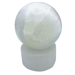 Selenite sphere and stand