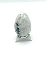 Rainbow Moonstone egg on silver stand