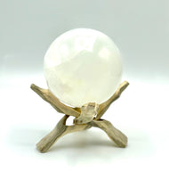 Load image into Gallery viewer, wooden sphere stand with selenite sphere 
